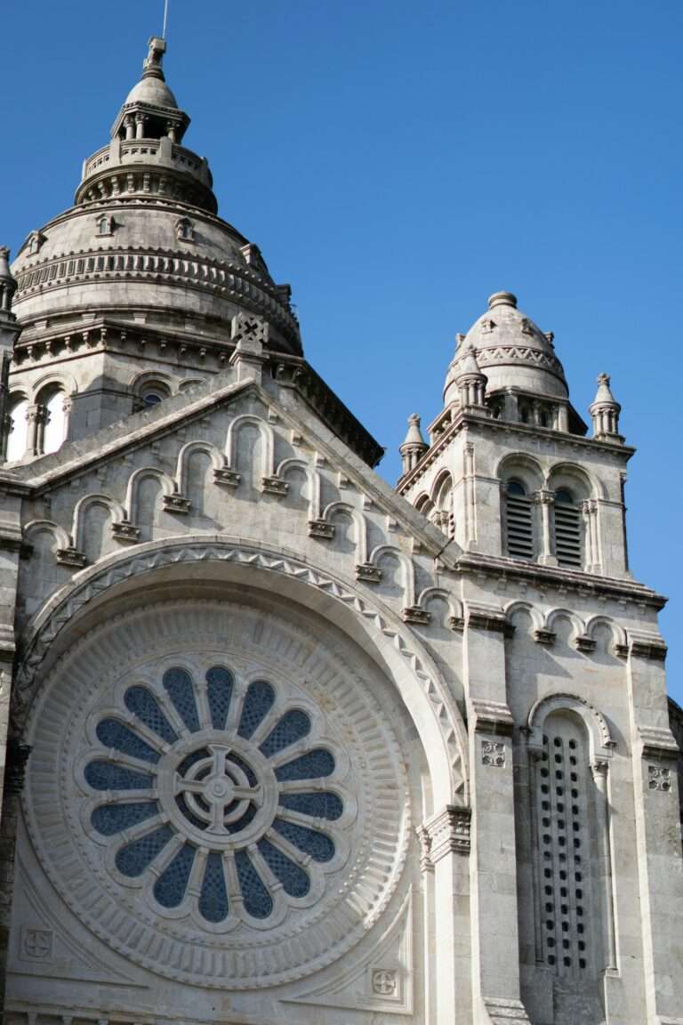The rose window and domes of the Santa Luzia basilica at Viana do Castelo